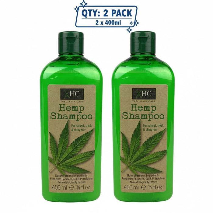 2 x XHC Xpel Hair Care Hemp Shampoo For Natural, Sleek & Shiny Hair 400ml