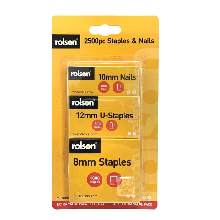 2500 Pc Staples 8mm Nails, 10mm and 12mm x 1.2mm J, T and U Shape Staples 61216