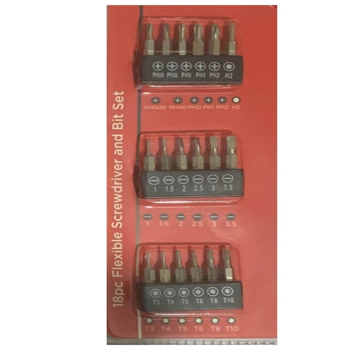 18pcs Flexible Shaft Screwdriver And Flat Star/Cross Bits Set Carbon Steel