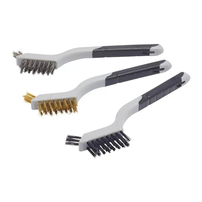 FFJ Wire Brush 3 Piece Soft Grip Mini Tooth Brush Siz 1x Brass 1x Nylon 1x Steel