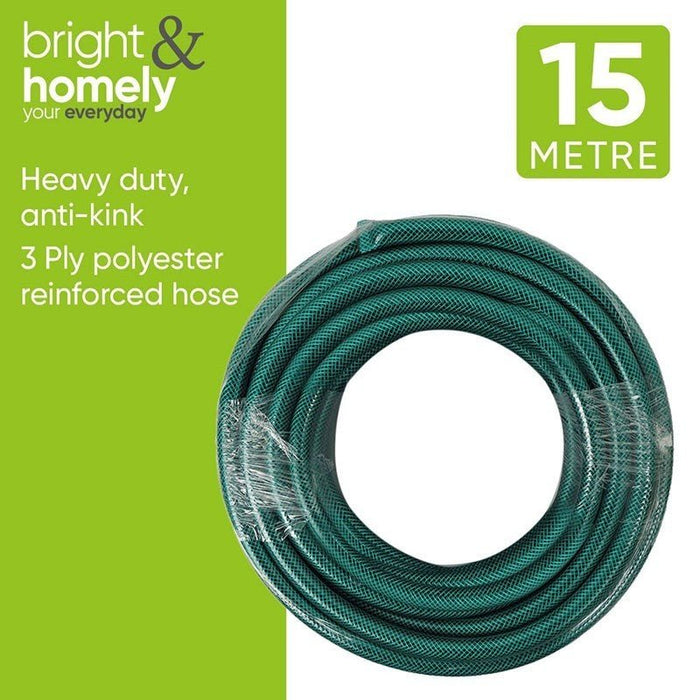 15m Green Garden Hose Pipe - Heavy Duty Reinforced Braided PVC Watering