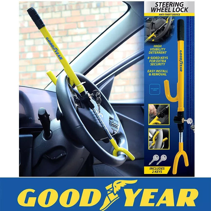 GOODYEAR STEERING WHEEL LOCK UNIVERSAL HIGH SECURITY CAR VAN CROOK LOCK 900158