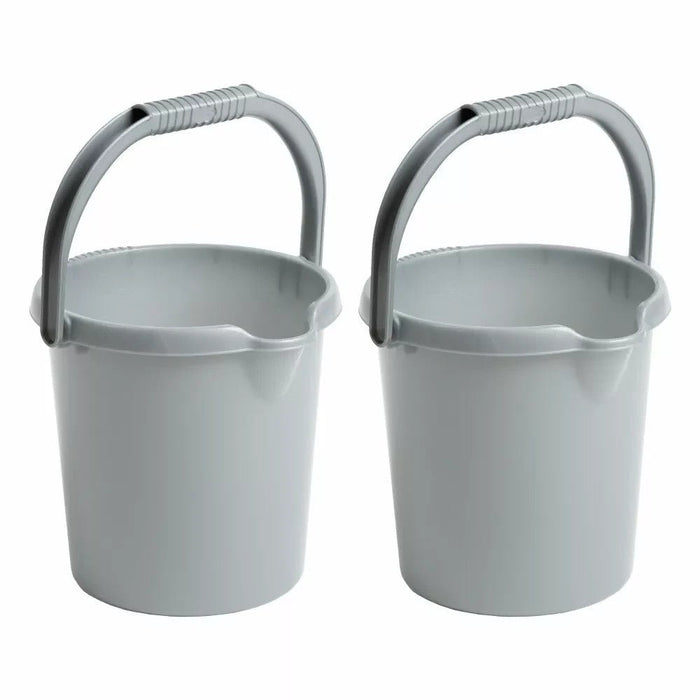 2 x 5L Silver Plastic Bucket Grip Handle & Pouring Lip Measuring Guide Farm Home