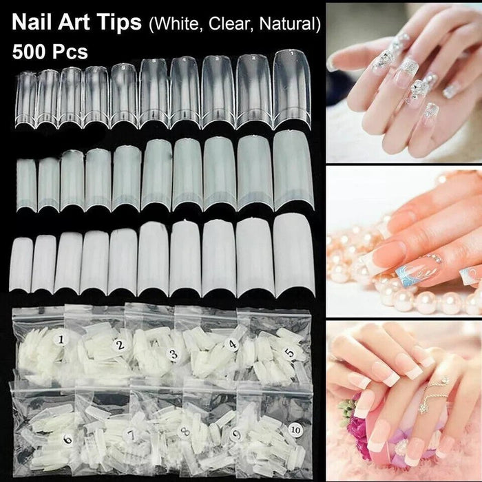 500Pcs Artificial French False Acrylic Nail Art Tips White Clear Natural UV Gel