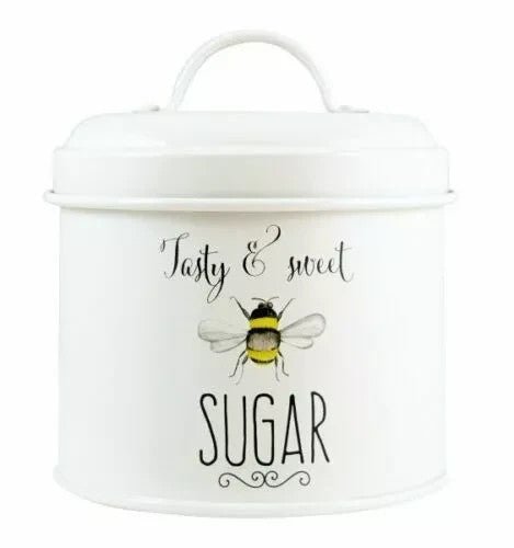 BEE HAPPY Cream TEA COFFEE SUGAR Storage TINS SET Kitchen Canisters