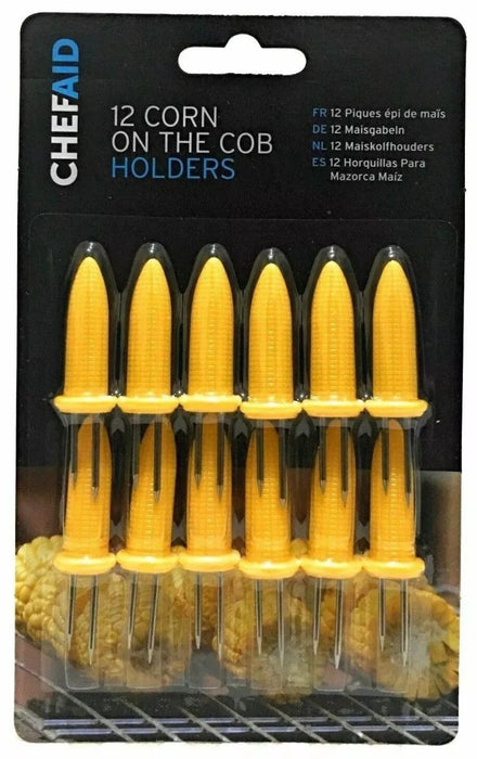 12 Corn On The Cob Holders Skewers Kitchen Forks BBQ Food Hygiene Yellow Sticks