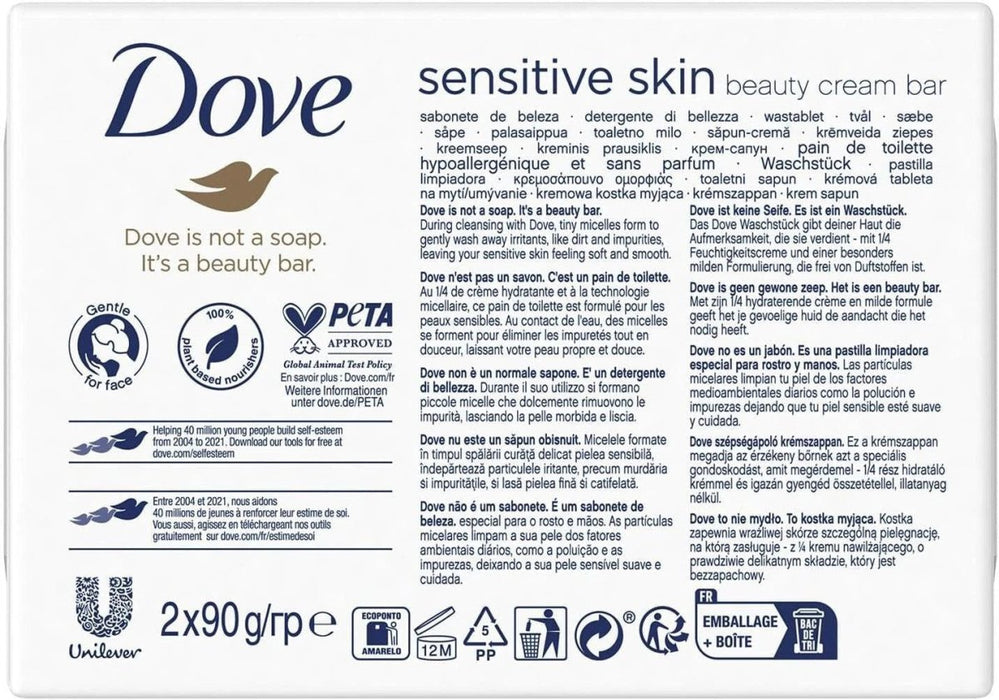 Dove Pure & Sensitive Hypoallergenic Beauty Cream Soap Bar 8 bars x 90g.