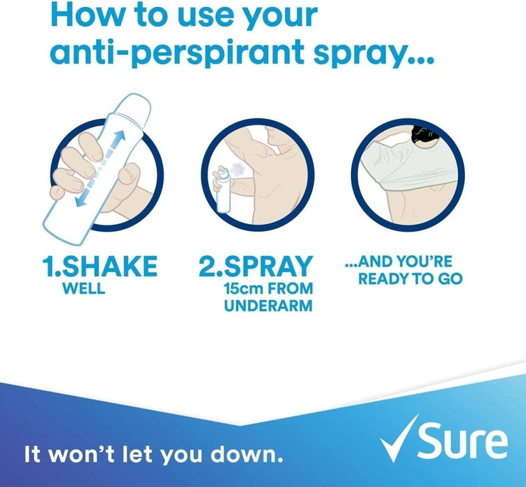 6 x 250ml Sure Men Antibacterial Odour Protection Anti-Perspirant Deodorant