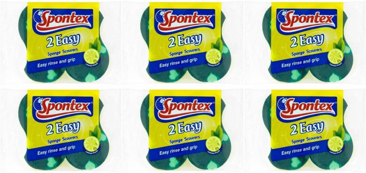6x Spontex Easy Washing Up Cleaning Sponge Scourer with Lemon Fragrance - Pack 2