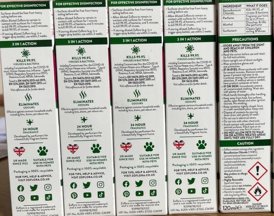 3 x 120ml Zoflora Concentrated Bacterial Disinfectant Raspberry & Juniper Scent