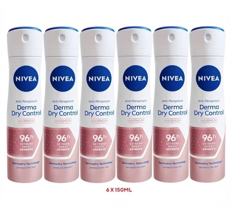 6 x 150ml NIVEA Derma Dry Control Clinical 96h Anti-Perspirant Deodorant Spray