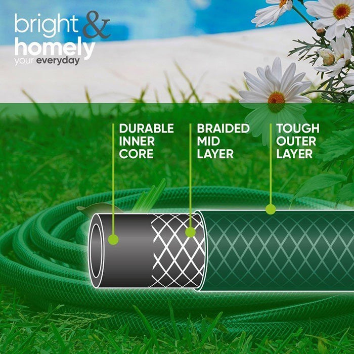 15m Green Garden Hose Pipe - Heavy Duty Reinforced Braided PVC Watering