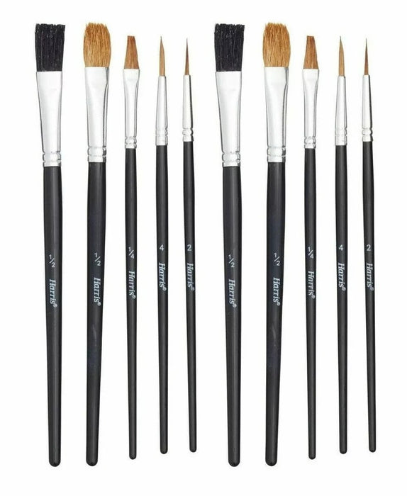 10 HARRIS ARTISTS PAINT BRUSHES SET FINE PAINTWORK ART CRAFT HOBBIES MIXED SIZES