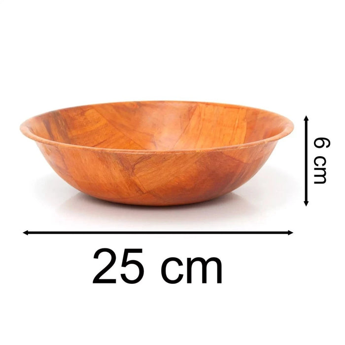Round Wooden Woven Bowl 25cm Kitchen Fruit Salad Picnic Serving Table