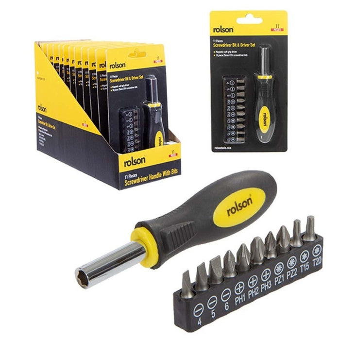 11pcs Rolson Precision Magnetic Screwdriver Bit & Driver Slotted Phillips Set UK