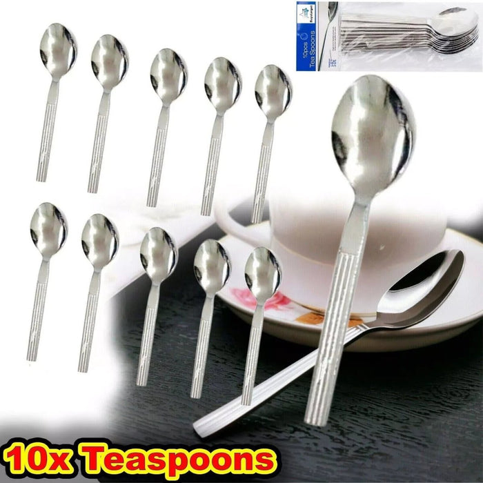 10x Stainless Steel Teaspoons Everyday Tea Spoon Set Coffee Drink Kitchen Home