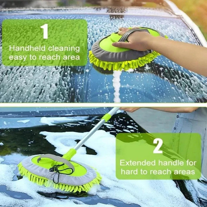 2 in 1 Telescopic Cleaning Car Van Extending Mop and Mitt Pole Wash Brush