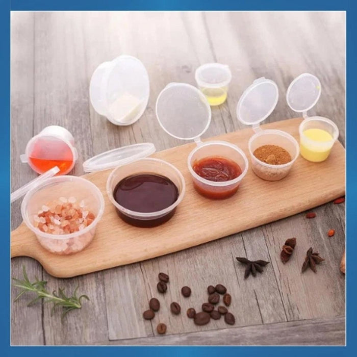 2oz Plastic Small Food Storage Container Sauce Dip Pot Hinged Lid 50/100/150pcs