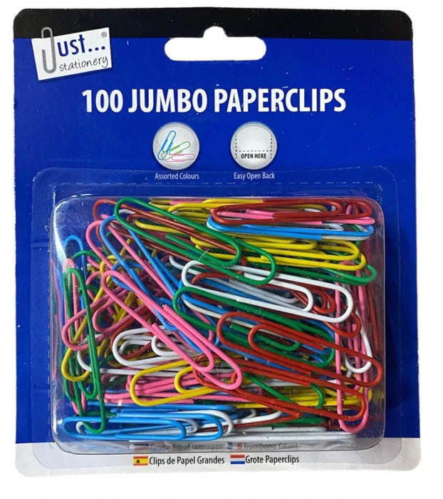 200 Jumbo Large Coloured Paper Clips Office School Home Stationery Bulk Buy