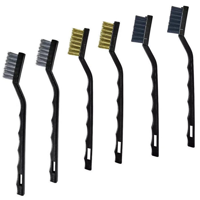6pc Mini Wire Hand Brush Set Brass Steel Nylon Hobby Crafts Rust Home Cleaning