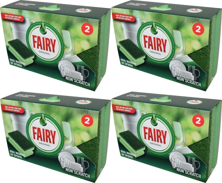 8x Fairy Non-Scratch Cleaning Scrubbing Dual Wash Pad Sponge Scourers Non-Stick