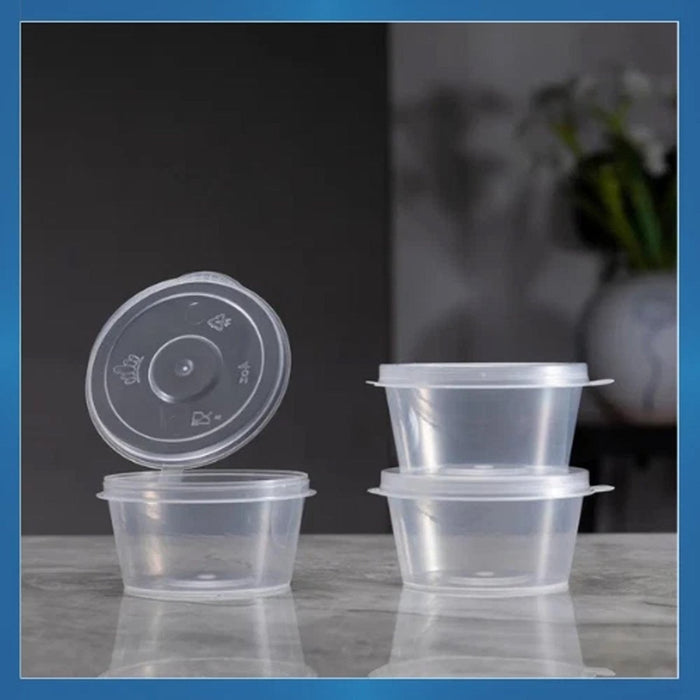 2oz Plastic Small Food Storage Container Sauce Dip Pot Hinged Lid 50/100/150pcs