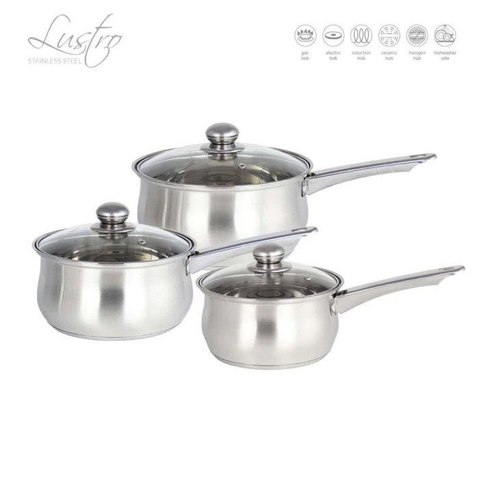 3pcs Induction Non Stick Stainless Steel Saucepan Pot Pan Set Glass Vented Lid