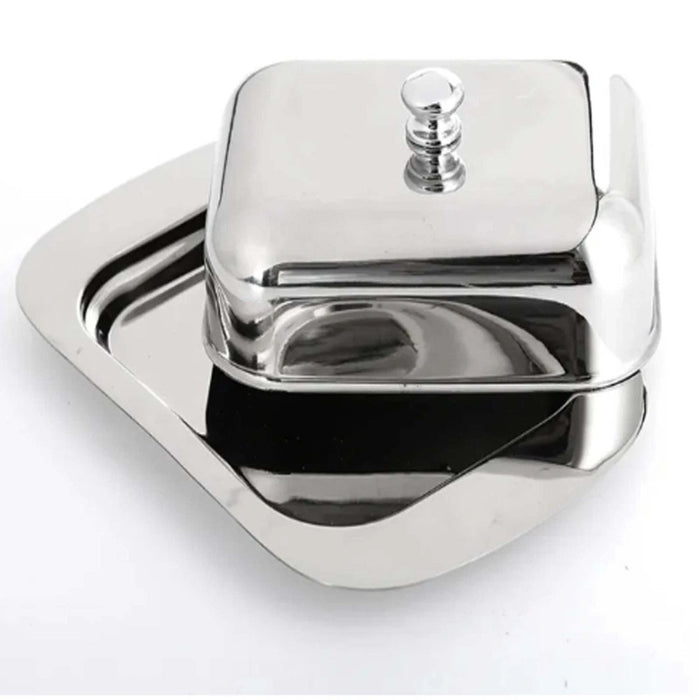BUTTER DISH STAINLESS STEEL HIGH GRADE TRAY HOLDER RETRO LID SERVING