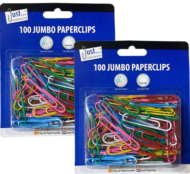 200 Jumbo Large Coloured Paper Clips Office School Home Stationery Bulk Buy