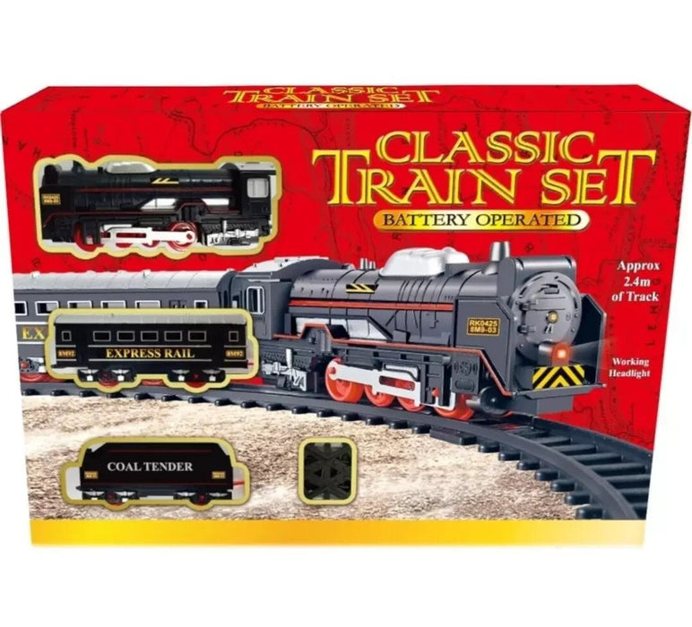 Classic Train Set, 2.4m Track, Headlight, Battery Operated