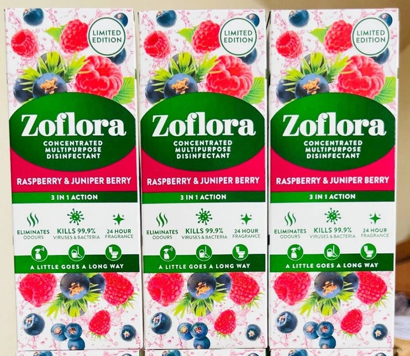 3 x 120ml Zoflora Concentrated Bacterial Disinfectant Raspberry & Juniper Scent