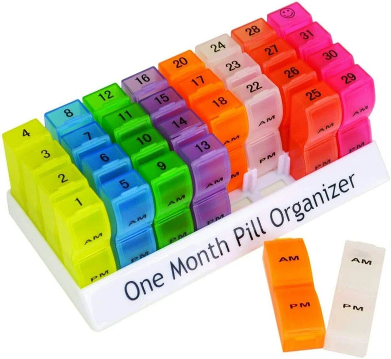 One Month Pill Organiser for Tablets and Medication Weekly Colour Coded AM/PM