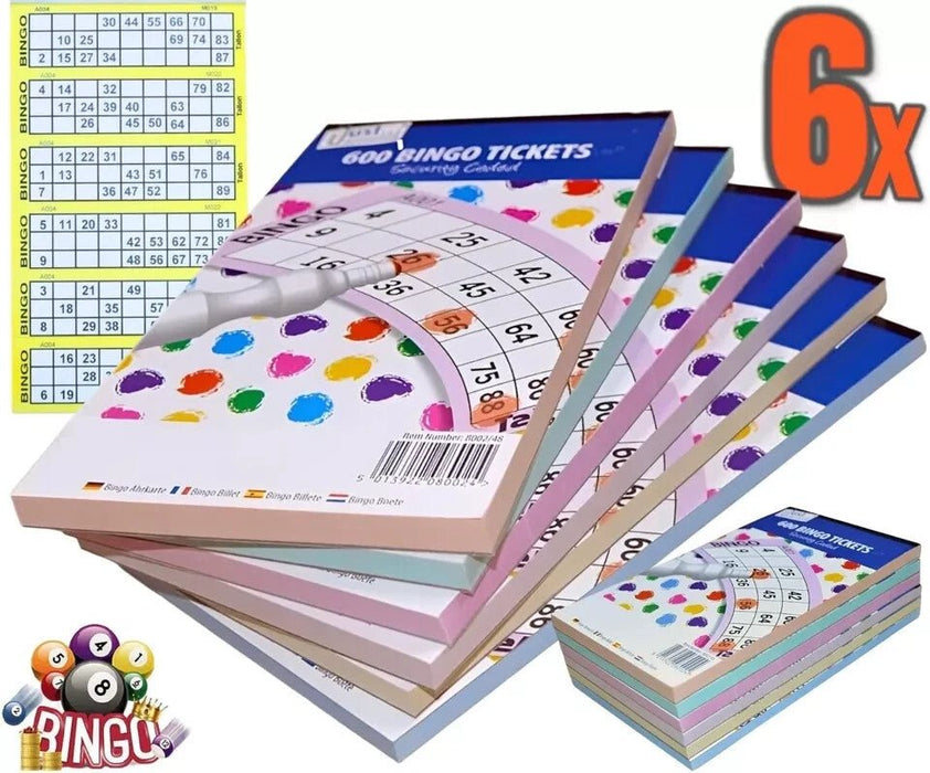 6 x Jumbo Bingo Flyers Tickets Pad Of 600 6 To View, All Colours 1-90 sheets