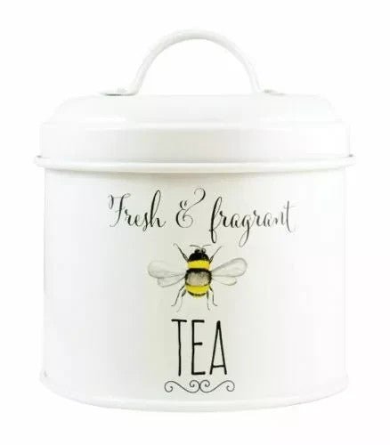 BEE HAPPY Cream TEA COFFEE SUGAR Storage TINS SET Kitchen Canisters