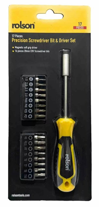 Rolson Screwdriver Set Precision Magnetic Soft Grip Driver Bit Holder - 17 Piece