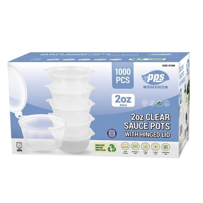 2oz Plastic Small Food Storage Container Sauce Dip Pot Hinged Lid 50/100/150pcs