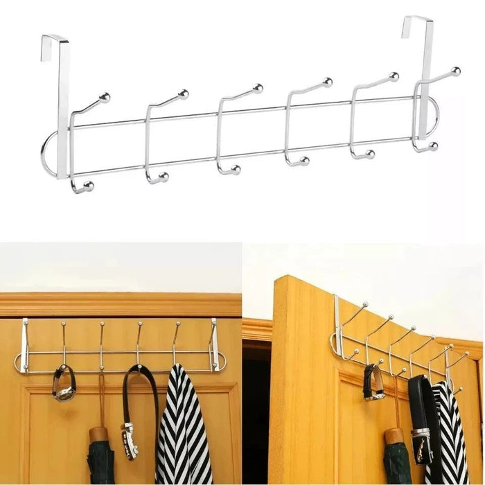 2 X 12 Hooks Chrome Over The Door Coat Hanger Clothes Towel Storage Rack