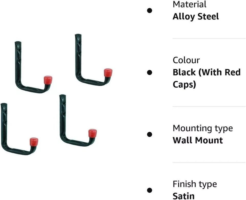 DEKTON 4 x Wall Mounted Storage Hooks, Steps Ladders Hoses Tools Garden Shed