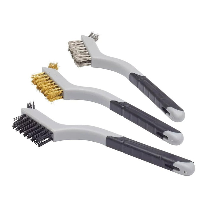 FFJ Wire Brush 3 Piece Soft Grip Mini Tooth Brush Siz 1x Brass 1x Nylon 1x Steel