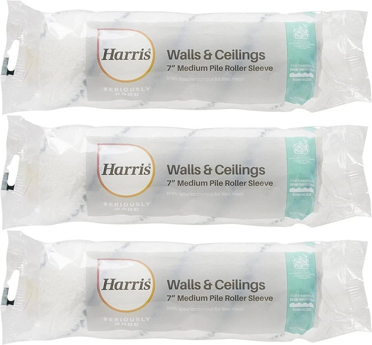 3x Harris Seriously Good DIY Walls & Ceilings 7" Medium Pile Paint Roller Sleeve