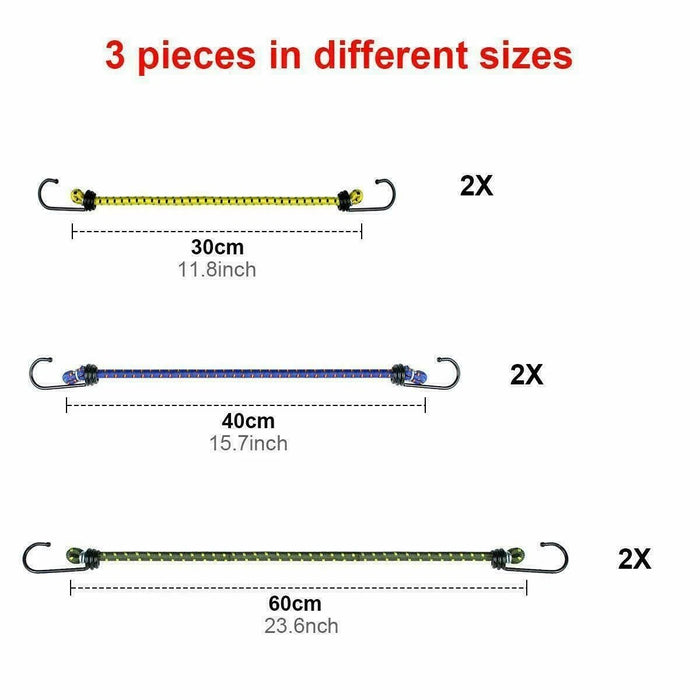 6 Bungee Straps Cords Set With Hooks Elasticated Rope Cord Tie Car Bike Luggage