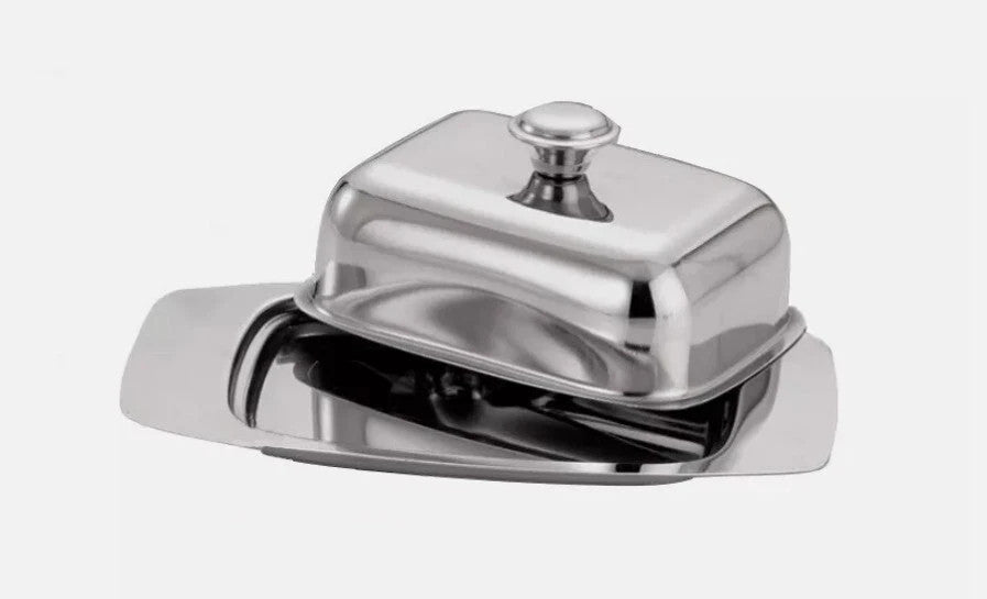 BUTTER DISH STAINLESS STEEL HIGH GRADE TRAY HOLDER RETRO LID SERVING