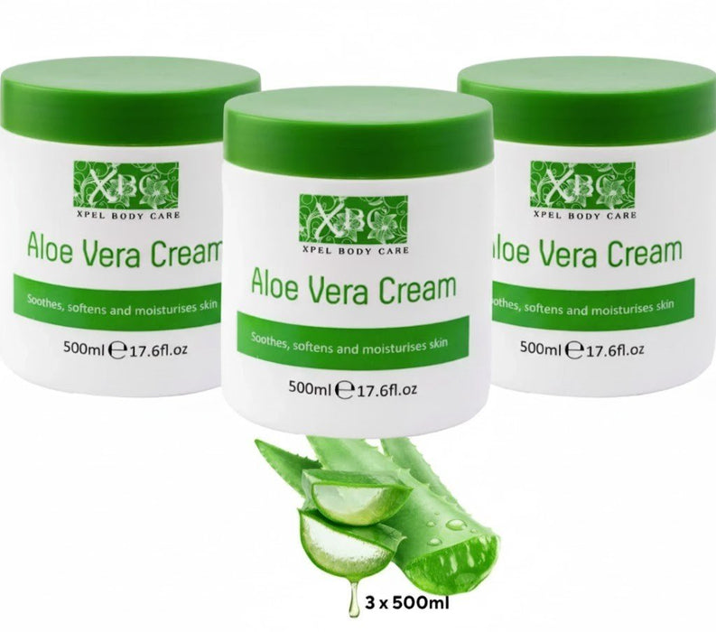 3x 500ml XBC Aloe Vera Moisturising Cream Soothes, Moisturizes Skin NEW STOCK