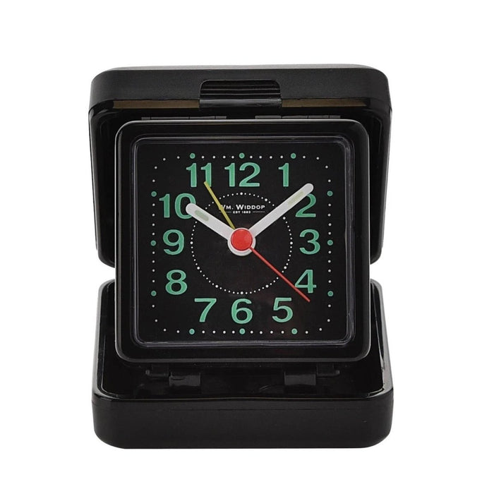 Widdop Black Quartz Travel Alarm Clock with Black Case - Holiday / Travelling