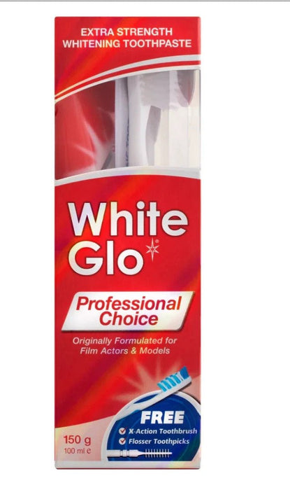 2 X WHITE GLO Extra Strength Whitening Toothpaste Professional Choice.