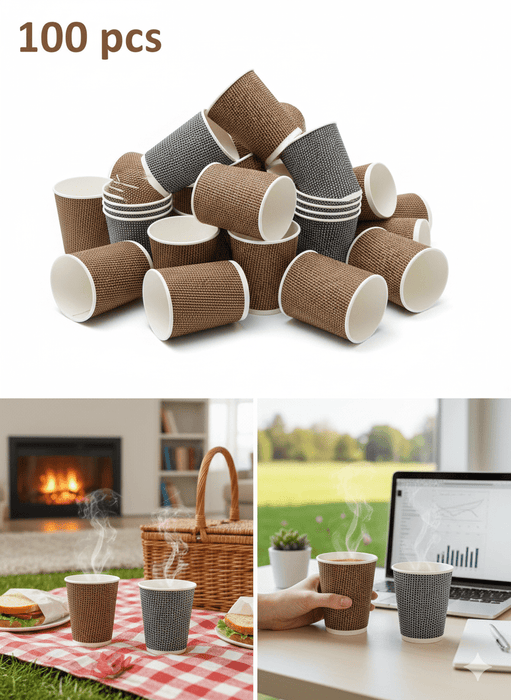 ECO WISE 100x 8oz Hot Coffee Cups - Kraft Brown - Recyclable & Compostable - Eco