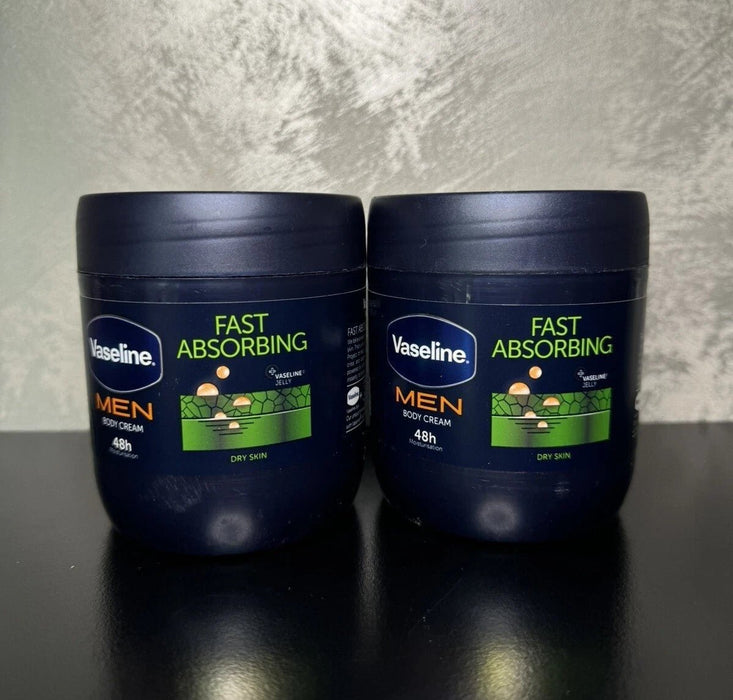 2 x 400ml Vaseline Men Fast Absorbing Body Cream - For Dry Skin - 48h Non Greasy