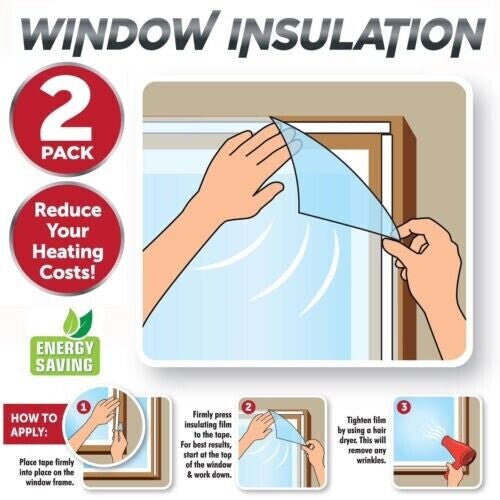 1-5PK Clear Window Insulation Kit Shrink Fit Double Glazing Film Draught Exclude