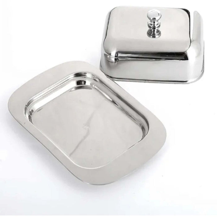 BUTTER DISH STAINLESS STEEL HIGH GRADE TRAY HOLDER RETRO LID SERVING