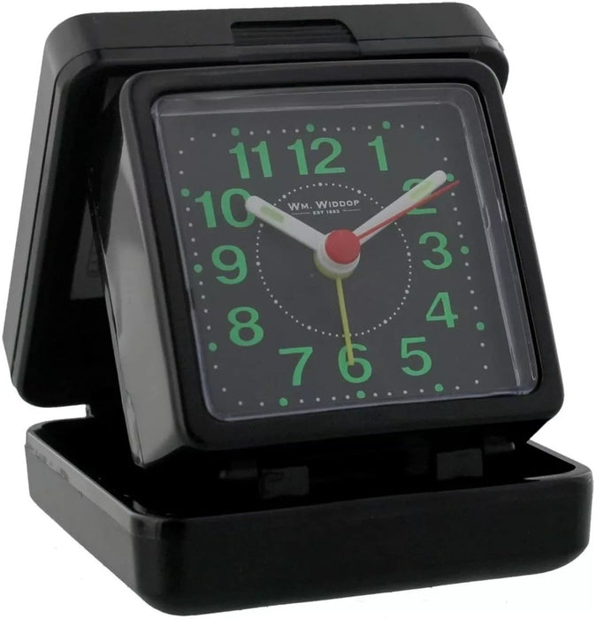 Widdop Black Quartz Travel Alarm Clock with Black Case - Holiday / Travelling